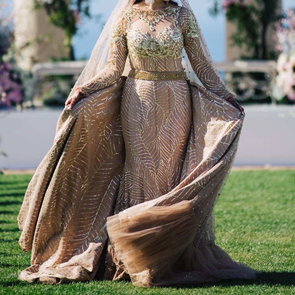 Custom champagne wedding gown